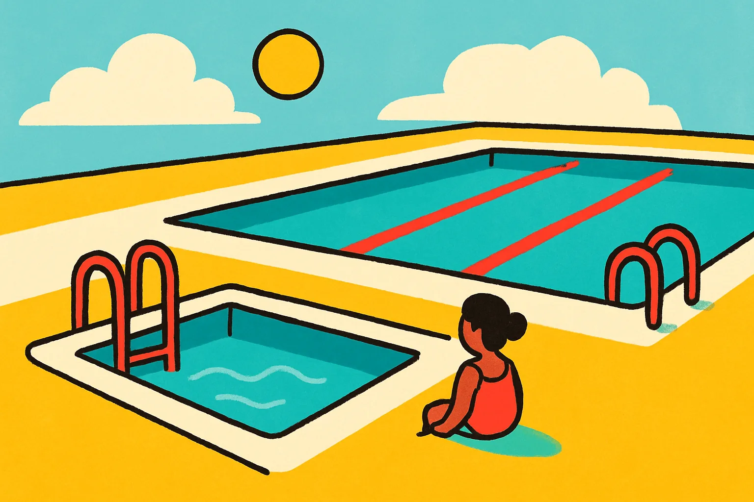 Illustration of a small plunge pool next to a much larger family pool, showing the size range available